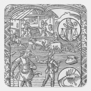 October, sowing, ploughing and threshing, square sticker