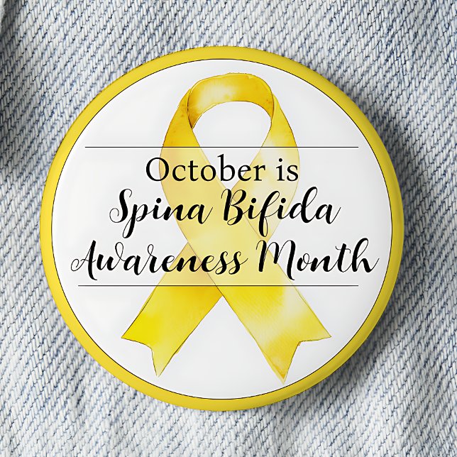 October Spina Bifida Awareness Month Ribbon 6 Cm Round Badge (October is Spina Bifida Awareness Month pinback button.  Yellow awareness ribbon.)