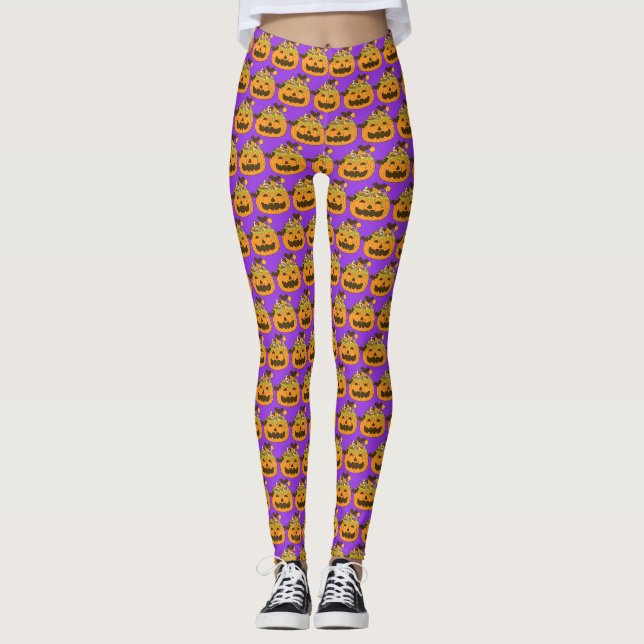 October Spooky Halloween Candy Pumpkin Leggings (Front)