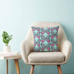 October Teal Glasswing Butterfly Pattern Design Cushion
