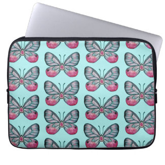 October Teal Glasswing Butterfly Pattern Design Laptop Sleeve