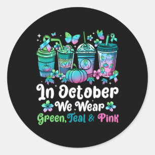 October We Wear Green Teal Pink Mbc Awareness Coff Classic Round Sticker