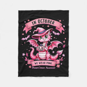 October We Wear nk Breast Cancer Awareness Dragon Fleece Blanket