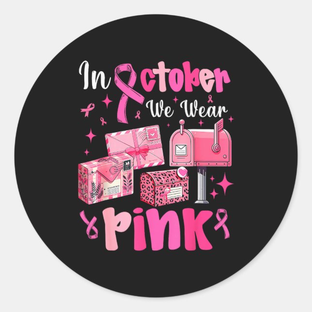 October We Wear Nk Breast Cancer Awareness Stal Wo Classic Round Sticker (Front)