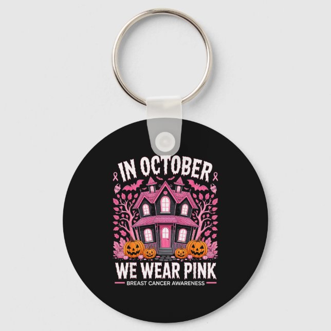 October We Wear Nk Breast Cancer Halloween Men Wom Key Ring (Front)
