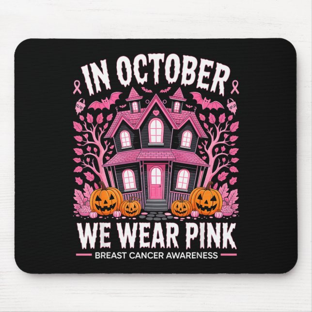 October We Wear Nk Breast Cancer Halloween Men Wom Mouse Mat (Front)