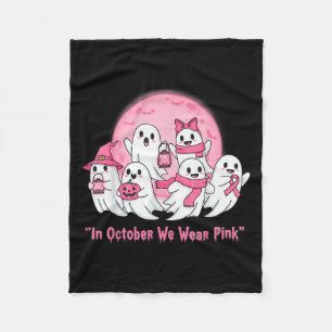 October We Wear Nk Ghosts Halloween Breast Cancer Fleece Blanket