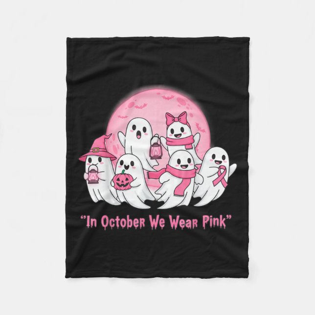 October We Wear Nk Ghosts Halloween Breast Cancer  Fleece Blanket (Front)