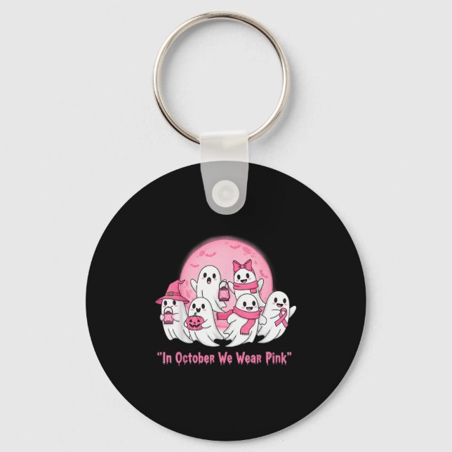 October We Wear Nk Ghosts Halloween Breast Cancer  Key Ring (Front)