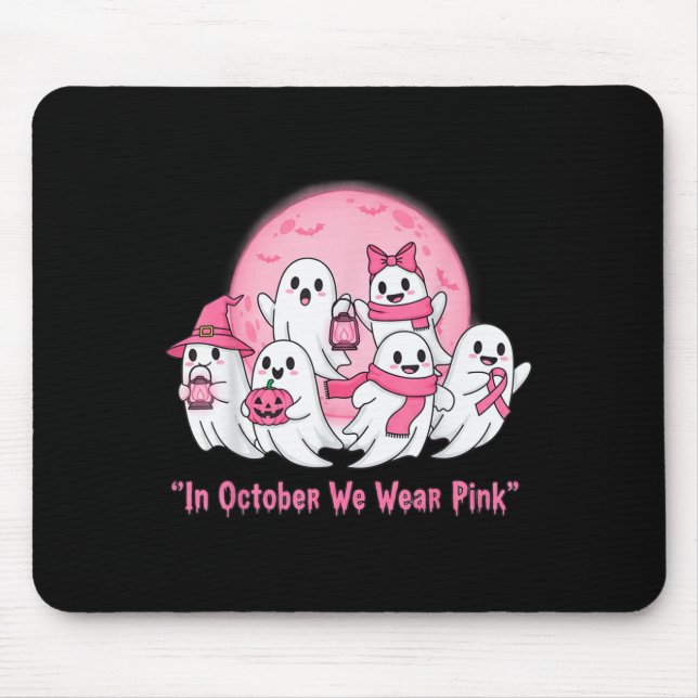 October We Wear Nk Ghosts Halloween Breast Cancer  Mouse Mat (Front)