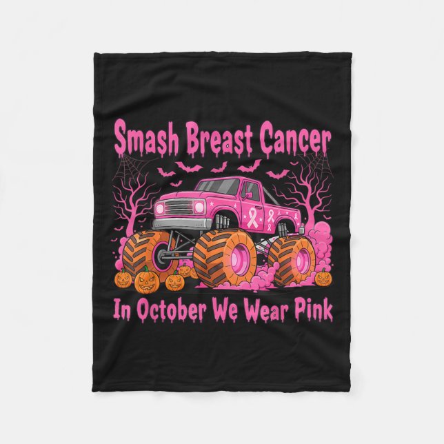 October We Wear Nk Monster Truck Halloween Breast  Fleece Blanket (Front)