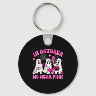 October We Wear Nk Nurse Ghost Halloween Breast Ca Key Ring
