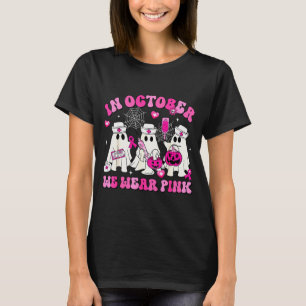 October We Wear Nk Nurse Ghost Halloween Breast Ca T-Shirt