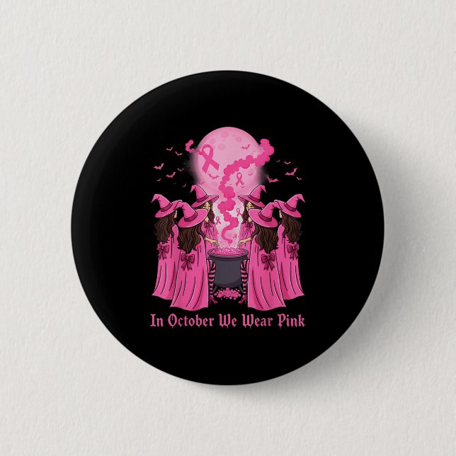 October We Wear Nk Witch Halloween Breast Cancer A 6 Cm Round Badge (Front)