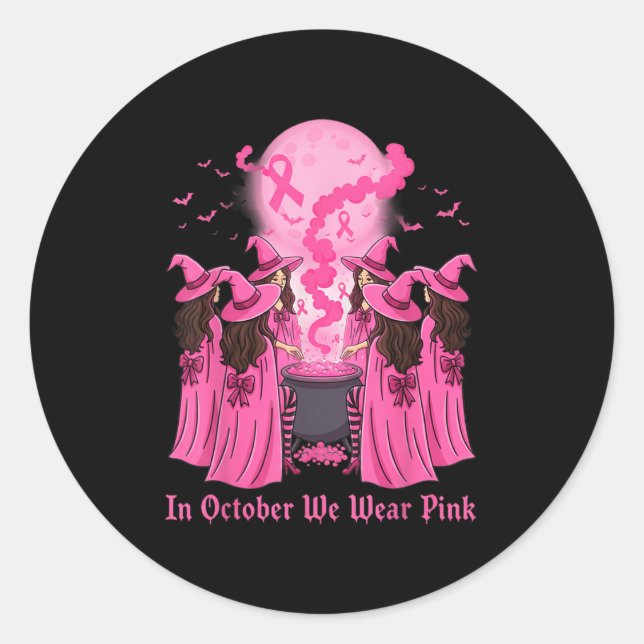 October We Wear Nk Witch Halloween Breast Cancer A Classic Round Sticker (Front)