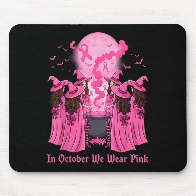 October We Wear Nk Witch Halloween Breast Cancer A Mouse Mat (Front)