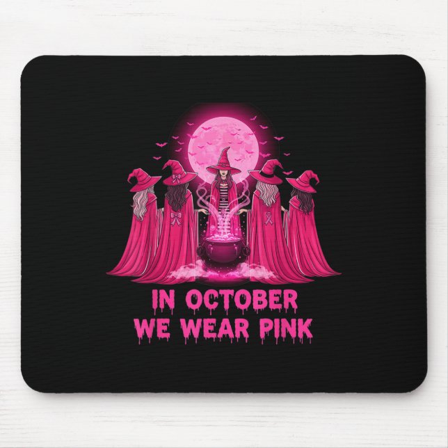 October We Wear Nk Witch Halloween Breast Cancer A Mouse Mat (Front)
