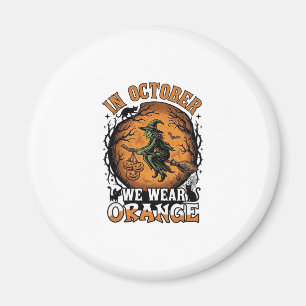 October We Wear Orange Flying Witch Pumpkins Black Magnet