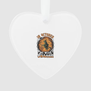 October We Wear Orange Flying Witch Pumpkins Black Ornament