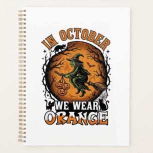October We Wear Orange Flying Witch Pumpkins Black Planner