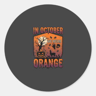 October We Wear Orange Halloween Pumpkin Llama Sku Classic Round Sticker
