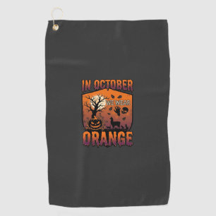 October We Wear Orange Halloween Pumpkin Llama Sku Golf Towel