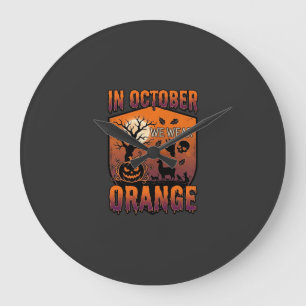 October We Wear Orange Halloween Pumpkin Llama Sku Large Clock