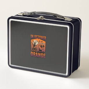 October We Wear Orange Halloween Pumpkin Llama Sku Metal Lunch Box