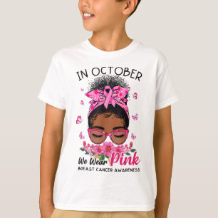 October We Wear Pink Black Women Messy Bun Breast T-Shirt
