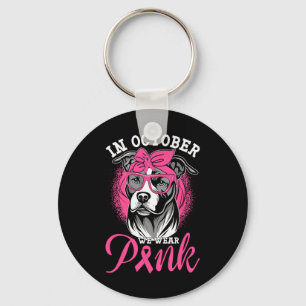 October We Wear Pink Breast Cancer Awareness Pitbu Key Ring