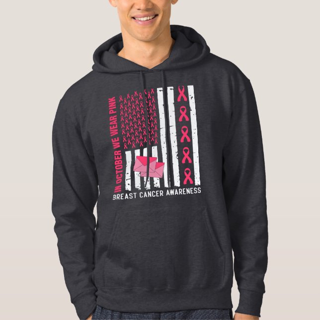 October We Wear Pink Breast Cancer Awareness Posta Hoodie (Front)