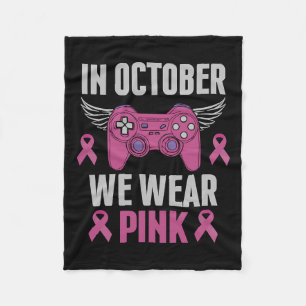 October We Wear Pink Breast Cancer Gamer Gaming Ki Fleece Blanket