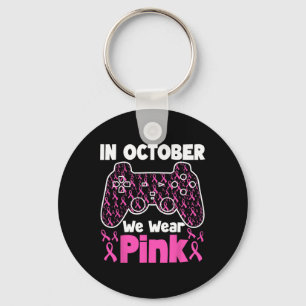 October We Wear Pink Breast Cancer Gaming Kids Boy Key Ring