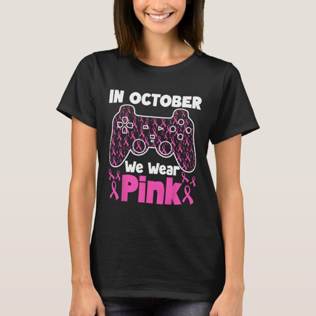 October We Wear Pink Breast Cancer Gaming Kids Boy T-Shirt (Front)