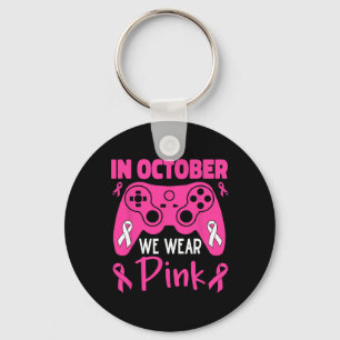 October We Wear Pink Breast Cancer Gaming Kids Tod Key Ring