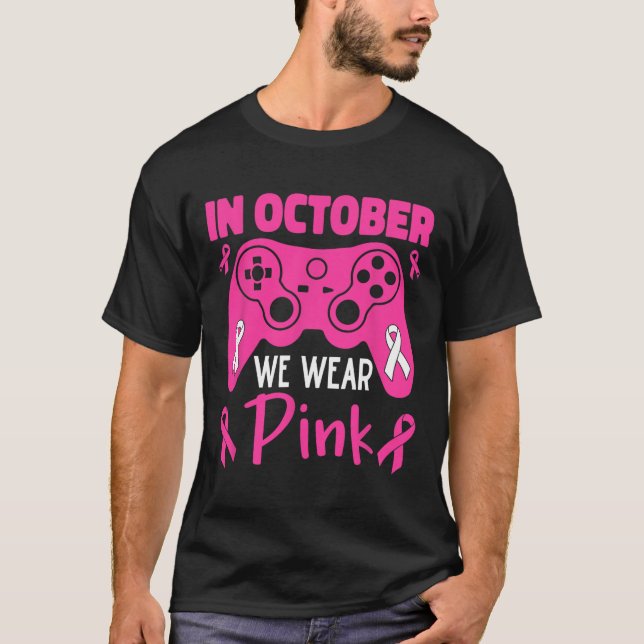 October We Wear Pink Breast Cancer Gaming Kids Tod T-Shirt (Front)