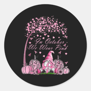 October We Wear Pink Breast Cancer Gnome Autumn Fa Classic Round Sticker