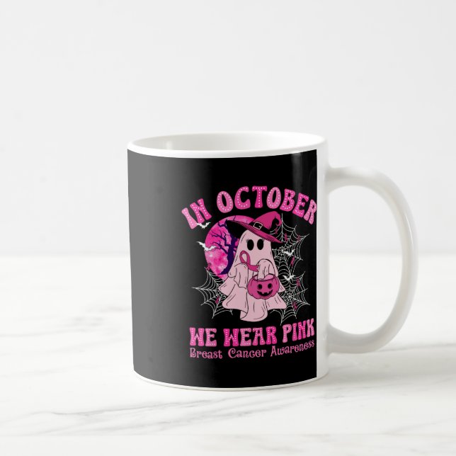 October We Wear Pink Breast Cancer Women Ghost Hal Coffee Mug (Right)
