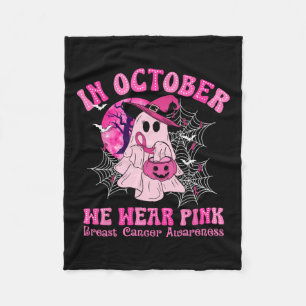 October We Wear Pink Breast Cancer Women Ghost Hal Fleece Blanket