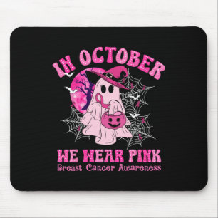 October We Wear Pink Breast Cancer Women Ghost Hal Mouse Mat