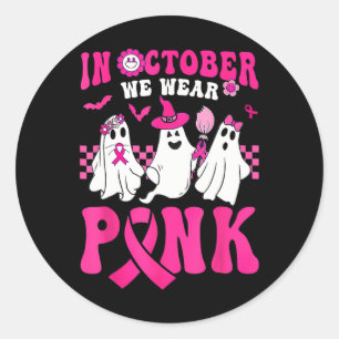 October We Wear Pink Cute Ghost Breast Cancer Hall Classic Round Sticker