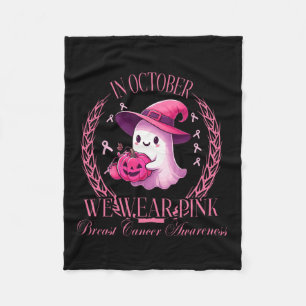 October We Wear Pink Ghost Fighting Breast Cancer Fleece Blanket
