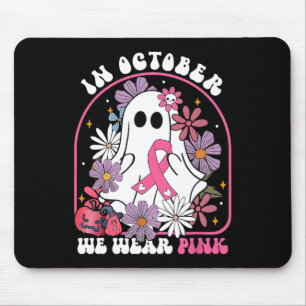 October We Wear Pink Ghost Floral Breast Cancer Aw Mouse Mat