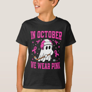 October We Wear Pink Ghost Hockey Breast Cancer  T-Shirt