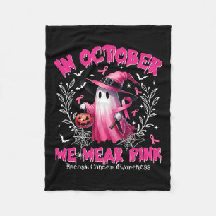 October We Wear Pink Ghost Witch Breast Cancer Awa Fleece Blanket