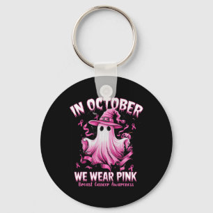October We Wear Pink Ghost Witch Breast Cancer Awa Key Ring