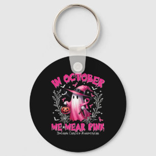 October We Wear Pink Ghost Witch Breast Cancer Awa Key Ring