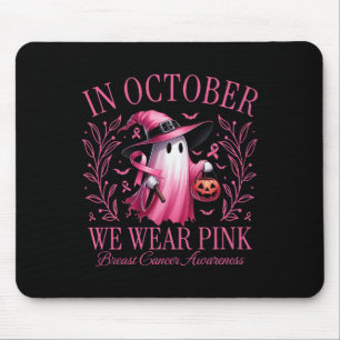 October We Wear Pink Ghost Witch Breast Cancer Awa Mouse Mat