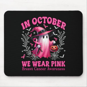 October We Wear Pink Ghost Witch Breast Cancer Awa Mouse Mat