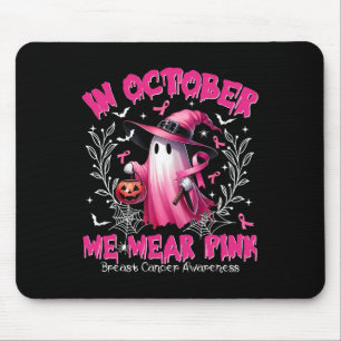 October We Wear Pink Ghost Witch Breast Cancer Awa Mouse Mat